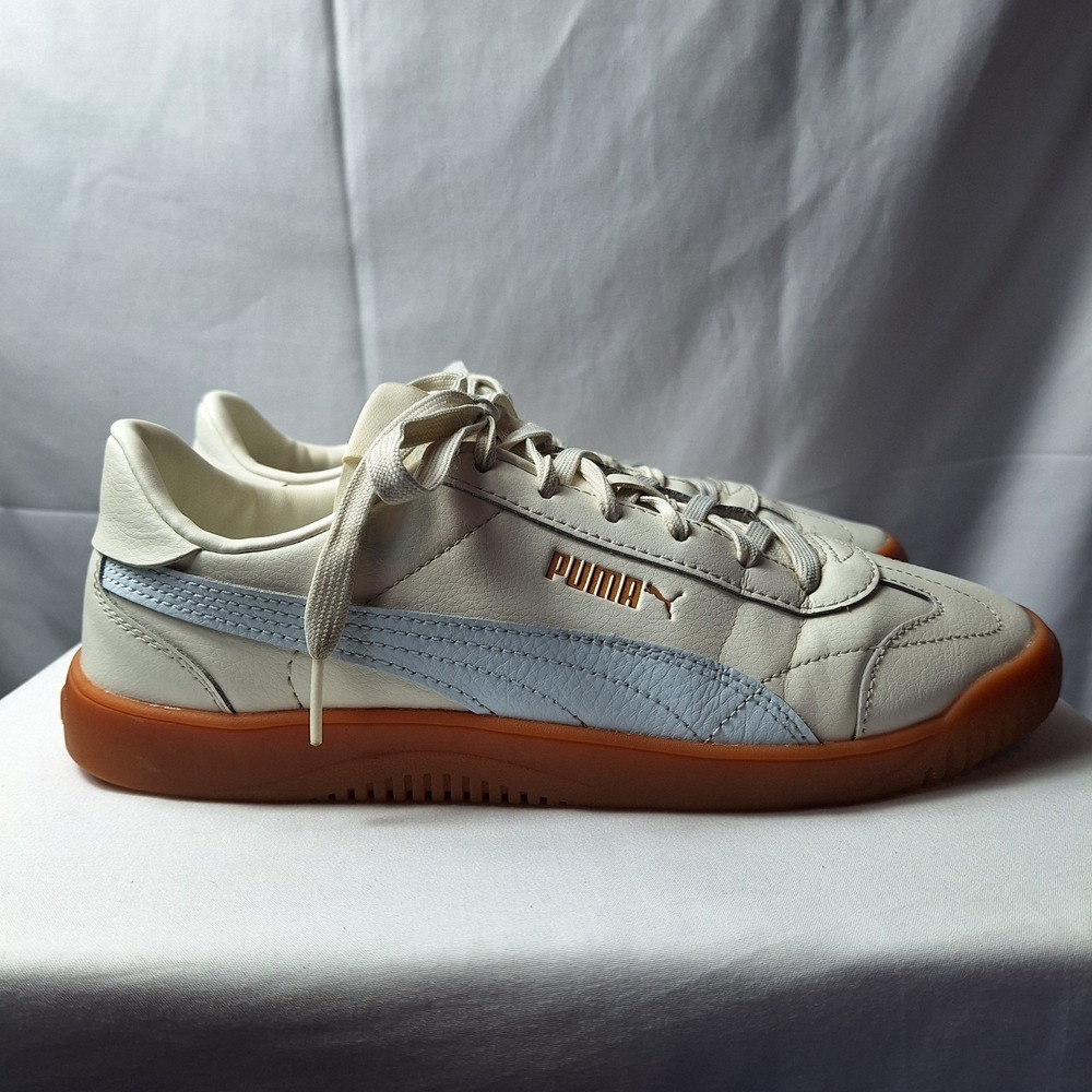 PUMA Club 5v5 Sneaker Womens Sz 8.5 White Blue Leather Gum Sole Minimalist Retro - Picture 6 of 11
